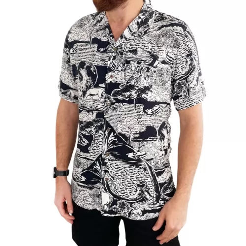 LION KING BLACK AND WHITE HAWAIIAN VACATION SHIRT