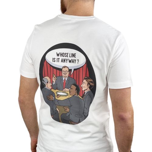 WHOSE LINE FRONT AND BACK WHITE TEE