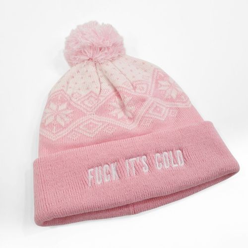 ITS COLD PINK & WHITE BEANIE