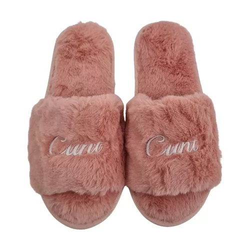 PINK CURSIVE FUR SLIPPERS