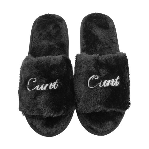BLACK CURSIVE FUR SLIPPERS