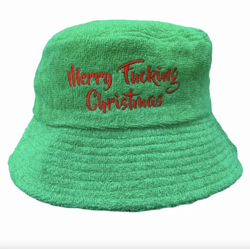 MERRY CHRISTMAS GREEN TERRY TOWEL BUCKET HAT