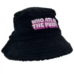 WHO ATE ALL THE PUSSY BLACK TERRY TOWEL BUCKET HAT