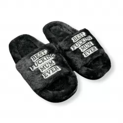 BLACK BEST MUM FUR SLIPPERS