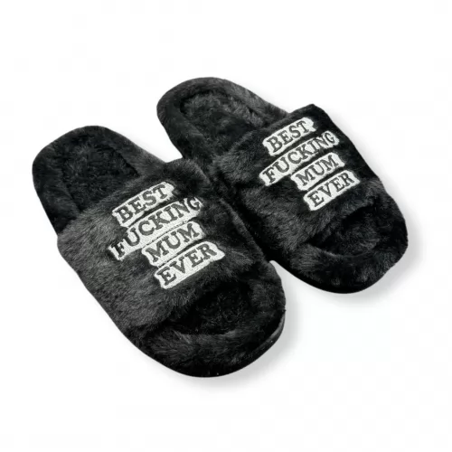 BLACK BEST MUM FUR SLIPPERS