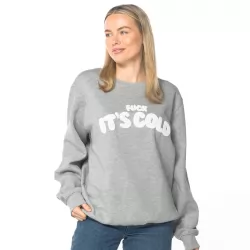 IT'S COLD PUFF PRINT GREY CREW