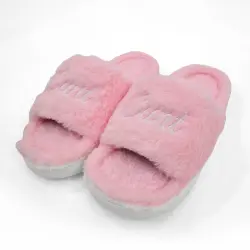 PINK CURSIVE FUR SLIPPERS