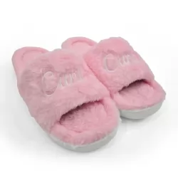 PINK CURSIVE FUR SLIPPERS