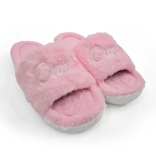 PINK CURSIVE FUR SLIPPERS