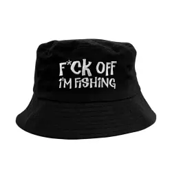 F OFF I'M FISHING BLACK COTTON TWILL BUCKET HAT