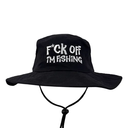 PURE BLACK F OFF I'M FISHING WIDE BRIM HAT (XL SIZE ONLY)