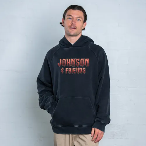 JOHNSON AND FRIENDS FRONT & BACK VINTAGE BLACK HOODIE