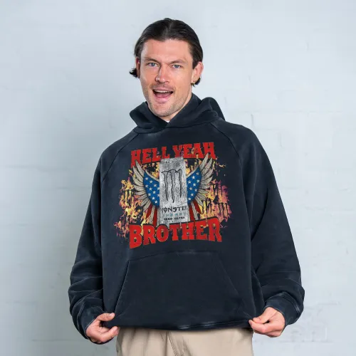 HELL YEAH BROTHER VINTAGE BLACK HOODIE