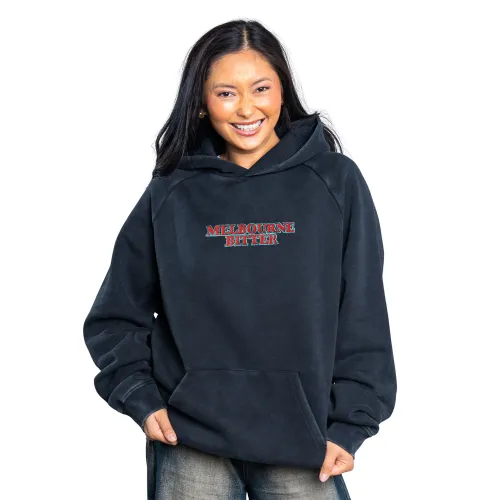 MELBOURNE BITTER SPELLOUT EMBROIDERED VINTAGE BLACK HOODIE