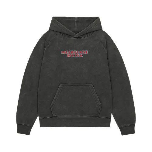 MELBOURNE BITTER SPELLOUT EMBROIDERED VINTAGE BLACK HOODIE
