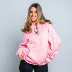 BUFF KITTY EMBROIDERED PINK HOODIE