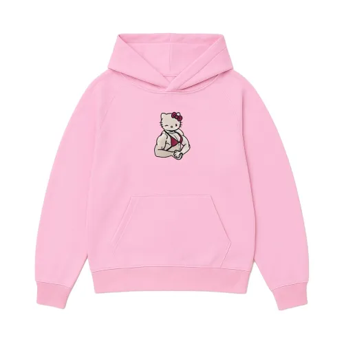 BUFF KITTY EMBROIDERED PINK HOODIE