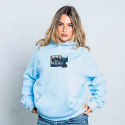 LIGHT BLUE STITCH EMBROIDERED HOODIE