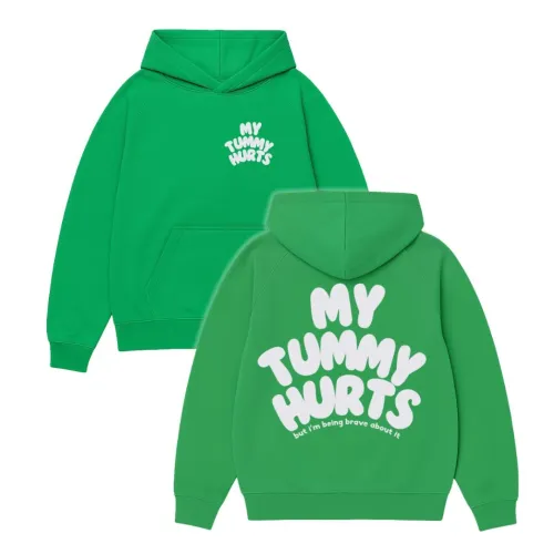 MY TUMMY HURTS GREEN PUFF PRINT HOODIE