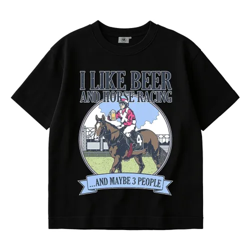 BEER AND HORSE RACING BLACK TEE