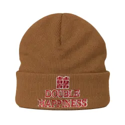 DOUBLE HAPPINESS BROWN BEANIE