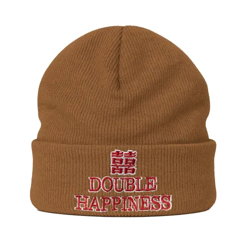 DOUBLE HAPPINESS BROWN BEANIE