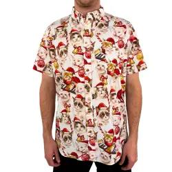 MEME CATS CHRISTMAS BUTTON UP SHIRT