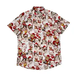MEME CATS CHRISTMAS BUTTON UP SHIRT PRE ORDER