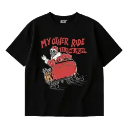 SANTA OTHER RIDE IS YOUR MUM BLACK TEE