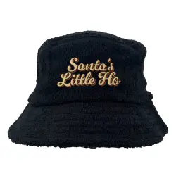 SANTAS LITTLE HO BLACK TERRY TOWEL BUCKET HAT