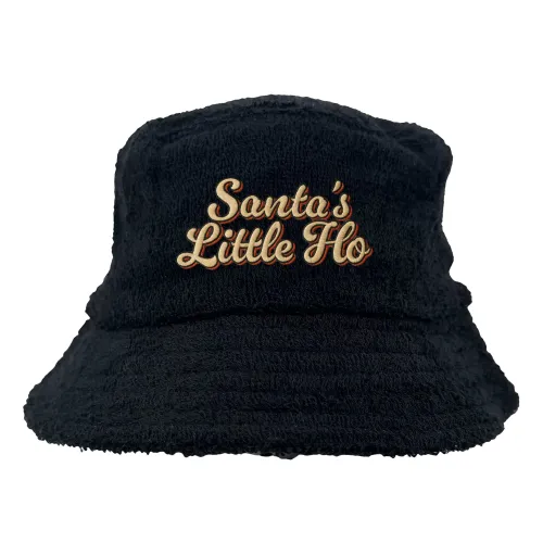 SANTAS LITTLE HO BLACK TERRY TOWEL BUCKET HAT