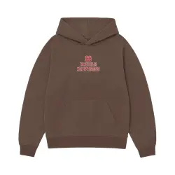 DOUBLE HAPPINESS EMBROIDERED BROWN HOODIE