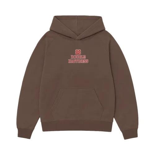DOUBLE HAPPINESS EMBROIDERED BROWN HOODIE