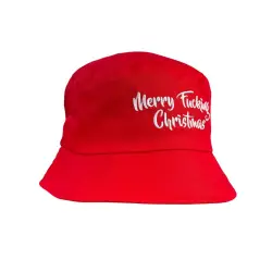 MERRY FKN CHRISTMAS RED COTTON TWILL BUCKET HAT