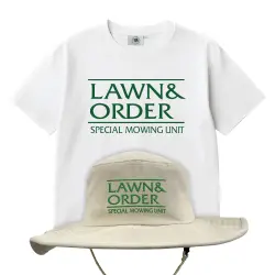 LAWN AND ORDER WHITE TEE & WIDE BRIM HAT COMBO