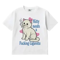 KITTY NEEDS A CIGARETTE WHITE TEE