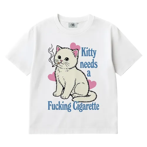 KITTY NEEDS A CIGARETTE WHITE TEE