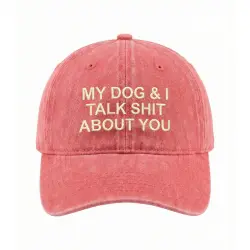MY DOG & I TALK SHIT WASHED CORAL DAD HAT