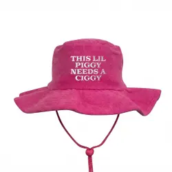 LIL PIGGY NEEDS A CIGGY PINK STONEWASHED WIDE BRIM HAT
