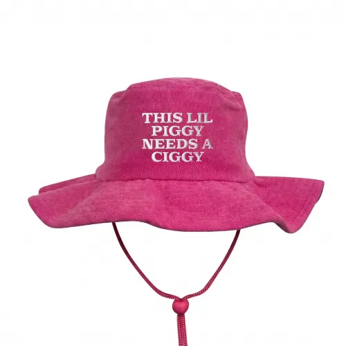 LIL PIGGY NEEDS A CIGGY PINK STONEWASHED WIDE BRIM HAT