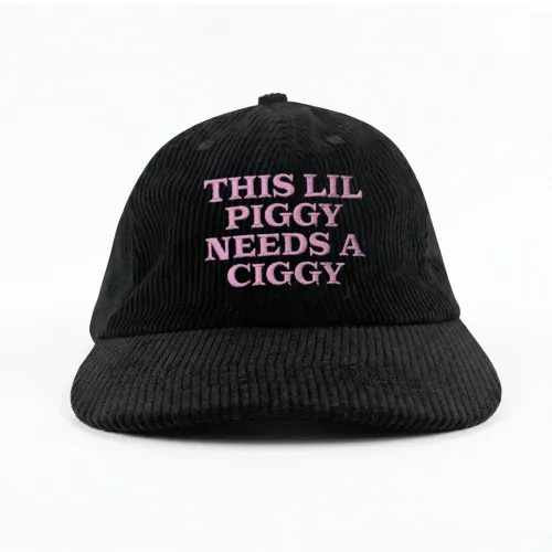 LIL PIGGY NEEDS A CIGGY BLACK CORD HAT
