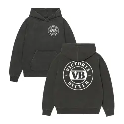 MODERN WHITE VB LOGO FRONT & BACK VINTAGE BLACK HOODIE